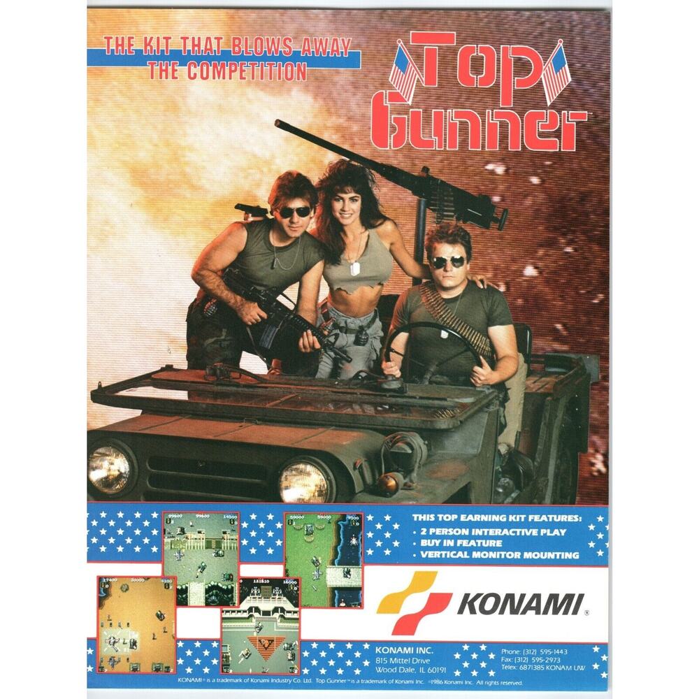 Top Gunner Arcade Game Flyer Original 1986 Retro Video 8.5" x 11" Army Combat